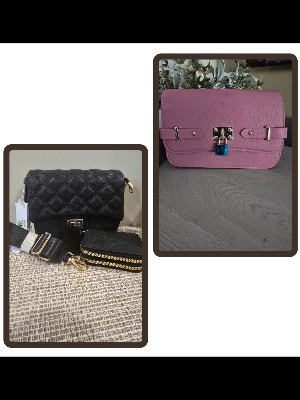 Stylish Quilted Black Crossbody & Pink Satchel Set